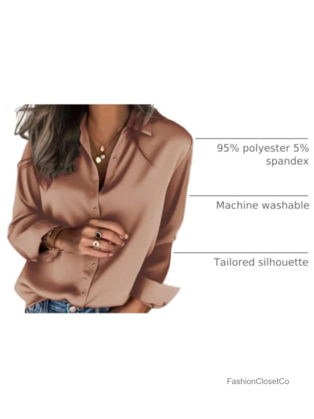 Satin Button Down Shirt Long Sleeve Blouse - Picture 3 of 6